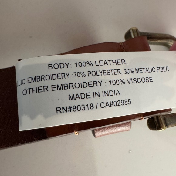 Lucky Brand Floral Embroidered Leather Belt Women Small Cognac Brown Boho NEW